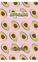 Avocado Sketchbook: Pink 130 Pages Wide Ruled Lined Paper Avocado Lovers Themed Sketchbook 6x9 diary gift for Teens, Kids, Girls, Boys, Women