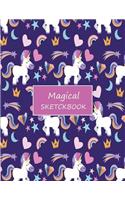 Magical sketchbook: Cute unicorn on purple cover (8.5 x 11) inches 110 pages, Blank Unlined Paper for Sketching, Drawing, Whiting, Journaling & Doodling(1 Cute Unicorn on Purple Sketchbook)