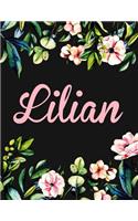 Lilian: Personalised Name Notebook/Journal Gift For Women & Girls 100 Pages (Black Floral Design)