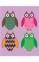 Notebook: Owls on Purple Cover - Lined Journal - Composition Book - 8.5 X 11 Paper - Wide Ruled - 100 Pages