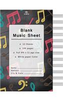 Blank Music Sheet: Music Manuscript Paper, Staff Paper, Musicians Notebook 12 Staves, 8.5 x 11, A4, 100 pages