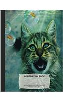 Cat & Bubble Fish Composition Notebook, Unruled Blank Sketch Paper