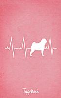 Tagebuch: Rosanes liniertes Mops Hunde Journal Herzschlag ca DIN A5 weiß liniert 110 Seiten