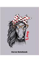 Horse Notebook: An 8"x10", 100 Lined Page Journal Notebook. Horse Theme with Love and Hearts.