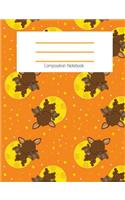 Composition Notebook: Cute Bat/Moon/Stars/Halloween Themed Notebook For Girls - Wide Ruled Notebook 7.4 X 9.69 With 120 Pages School Notebook: Composition Notebook For Sc