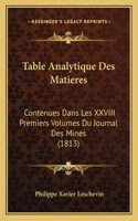 Table Analytique Des Matieres: Contenues Dans Les XXVIII Premiers Volumes Du Journal Des Mines (1813)
