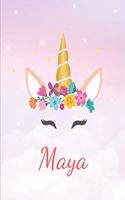 Maya: Personalized Unicorn Sketchbook For Girls With Pink Name - Girls Customized Personal journal/ blank book - 8.5x11 110 Pages Doodle Sketch Create- cu