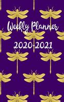 Weekly Planner 2020-2021: 2 Year Calendar, Weekly and Daily Planner for Two Years - Purple & Gold Dragonfly