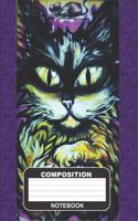Composition notebook: Striking cat with nosy mouse on top college ruled paperback with an additional vertical line on each page from the outside edge