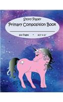 Primary Composition Book: Story Paper for K-2 (Space on Top for Drawing & Dotted Midlines Below, 8.5x11 Inches, 100 Pages, Pink Unicorn Design)