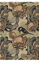 Notebook: Art Nouveau Floral Bird Pattern: 100 Pages of 6