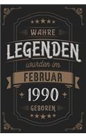 Wahre Legenden wurden im Februar 1990 geboren: Vintage Geburtstag Notizbuch - individuelles Geschenk für Notizen, Zeichnungen und Erinnerungen - liniert mit 100 Seiten