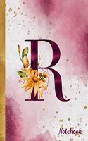 R Notebook: 8.5 x 11 Pretty Gold Foil Floral Design Letter "R" Monogram Initial Book for Women and Girls: Wide Ruled Notebook For All Your Home, School And Busi