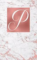 P: Letter P Journal, Rose Gold Veined Marble, Personalized Notebook Monogram Initial, 6 X 9