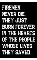 Firemen Never Die They Just Burn Forever In The Hearts Of The People Whose Lives They Saved: Firefighter Weekly and Monthly Planner, Academic Year July 2019 - June 2020: 12 Month Agenda - Calendar, Organizer, Notes, Goals & To Do Lists