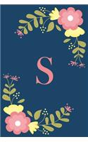 S: Floral Personalized Initial S Monogram Pink Floral Notebook Journal Gift for Women, Girls and School Wide Rule 120 Lined Pages, Sof Cover, 6x9 Paper