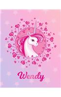 Wendy: Unicorn Large Blank Primary Sketchbook Paper - Pink Purple Magical Horse Personalized Letter W Initial Custom First Name Cover - Drawing Sketch Book