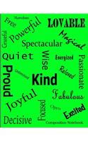 Affirmation Words Composition Notebook: Affirmation Words Composition Notebook - 8.5 x 11 - 200 pages (100 sheets) College Ruled Lined Paper. Glossy Bright Green Cover.