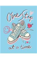 One Step: My Love Shoe on Blue Cover and Lined Pages, Extra Large (8.5 X 11) Inches, 110 Pages, White Paper