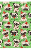 Bullet Journal Notebook Funny Pugs Pattern 6: 112 Page Numbered Graph Style Grid Bullet Journal with Index Pages and Key Pages in Portable 6 X 9 Size.