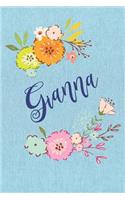 Gianna: Personalized Name and Floral Design on Blue Teal Pattern, Lined Paper Note Book For Girls To Draw, Sketch & Crayon or Color (Kids Teens and Adult Jo