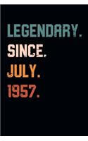 Blank Lined Journal, Notebook, Diary, Planner - Legendary Since July 1957 - 62nd Birthday Gift For 62 Years Old Men and Women born in July: Medium College-Ruled Journey Diary, 110 page, Lined, 6x9 (15.2 x 22.9 cm)