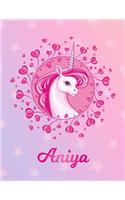 Aniya: Unicorn Large Blank Primary Handwriting Learn to Write Practice Paper for Girls - Creative Pink Purple Magical Horse Personalized Letter A Initial C