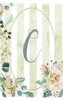 Notebook 6"x9", Letter C, Green Stripe Floral Design: (3 Letter/Initial C - Green Stripe Floral Design Notebook 6"x9" Alphabet)