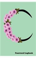 C Password Logbook: Large Print Password Book, Cute green cover with name letter monogram cherry blossom, 6" x 9" 6x9 password organizer, glossy cover, 110 pages, handy