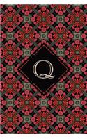 Q: Elegant Monogrammed Blank Dotted Journal: Beautiful and Classic Bulleted Dot Grid Notebook: Ornate Deep Red and Green Pattern Design