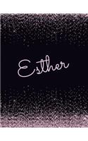 Esther: Esther lined personalized girls lined journal, notebook, blank book. Large Attractive journal: pink and black glitter texture effects. Arty stylish 