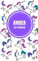 Amber - Unicorn Notebook - Personalized Journal/Diary - Fab Girl/Women's Gift - Christmas Stocking Filler - 100 lined pages