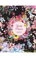 Yearly Planner 2021: Colorful Flowers Black Color, Yearly Calendar Book 2021, Weekly/Monthly/Yearly Calendar Journal, Large 8.5" x 11" 365 Daily journal Planner, 12 Mont