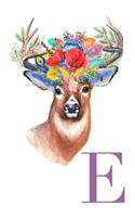 E: Floral Deer Monogram Journal, Personalized Notebook Letter E