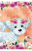 Journal Notebook For Dog Lovers White Fluffy Puppy In Flowers 5: 162 Lined and Numbered Pages With Index For Journaling, Writing, Planning and Doodling, For Women, Men, Kids, 160 Pages, Easy To Carry Size.(15 Handy Lined Journal)