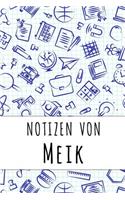 Notizen von Meik: Kariertes Notizbuch mit 5x5 Karomuster für deinen personalisierten Vornamen