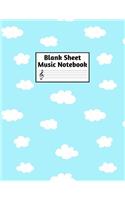 Blank Sheet Music Notebook: Easy Blank Staff Manuscript Book Large 8.5 X 11 Inches Musician Paper Wide 12 Staves Per Page for Piano, Flute, Violin, Guitar, Trumpet, Drums, Cell