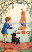 Boy and Scottie Dog Awaiting Birthday Boat Birthday Greeting Cards