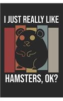 I Just Really Like Hamsters, OK?: DIN A5 Hamster Notizheft - 120 Seiten leeres Hamster Notizbuch für Notizen in Schule, Universität, Arbeit oder zuhause. - Eine tolles Geschenk für I