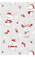 Merry Christmas Cute Bunnies Rabbits in Hats and Scarves Mistletoe Notebook