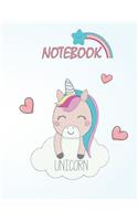 Notebook unicorn: Pink unicorn in love on blue cover and Lined pages, Extra large (8.5 x 11) inches, 110 pages, White paper