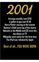 2001 Best of All...You Were Born: Journal notebook for an 18th birthday with highlights of the year of the front. Great 18th birthday gift.