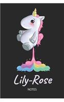 Lily-Rose - Notes: Noms Personnalisé Carnet de notes / Journal pour les filles et les femmes. Kawaii Licorne pétant arc-en-ciel. Accessoires de licorne amusants et fou
