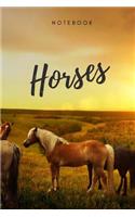 Horses notebook: (6x9) graphpaper 108 pages for journal notes diary