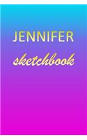 Jennifer: Sketchbook - Blank Imaginative Sketch Book Paper - Pink Blue Gold Custom Letter J Personalized Cover - Teach & Practice Drawing for Experienced & As