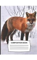 Composition Book: Wide Ruled Paper 108 pg (7.44 x 9.69) Red Fox, Fun Notebook gift for women, Pink Cat Journal for girls, kids, school, students, teachers, Home & Off