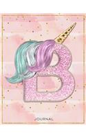Unicorn Monogram Dot Grid Bullet Journal Notebook - Cute Unicorn Personalized Journal Diary with Dotted Pages - B