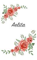 Aelita: Personalized Notebook with Flowers and First Name - Floral Cover (Red Rose Blooms). College Ruled (Narrow Lined) Journal for School Notes, Diary Wri