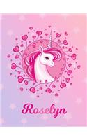 Roselyn: Unicorn Large Blank Primary Sketchbook Paper - Pink Purple Magical Horse Personalized Letter R Initial Custom First Name Cover - Drawing Sketch Book