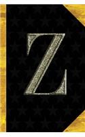 Z: Black with Gold Classic Vintage theme - Personalized College Lined Notebook Journal - Diary & Note Taking -Initial Monogram Glitters Letter Star Emb